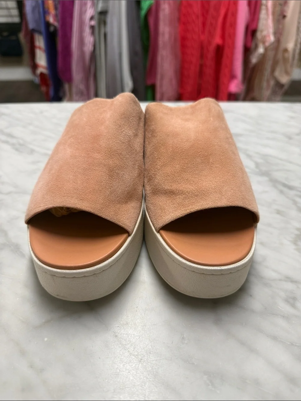 Vince Peach Suede Slip On Platform Sandal Size 38.5